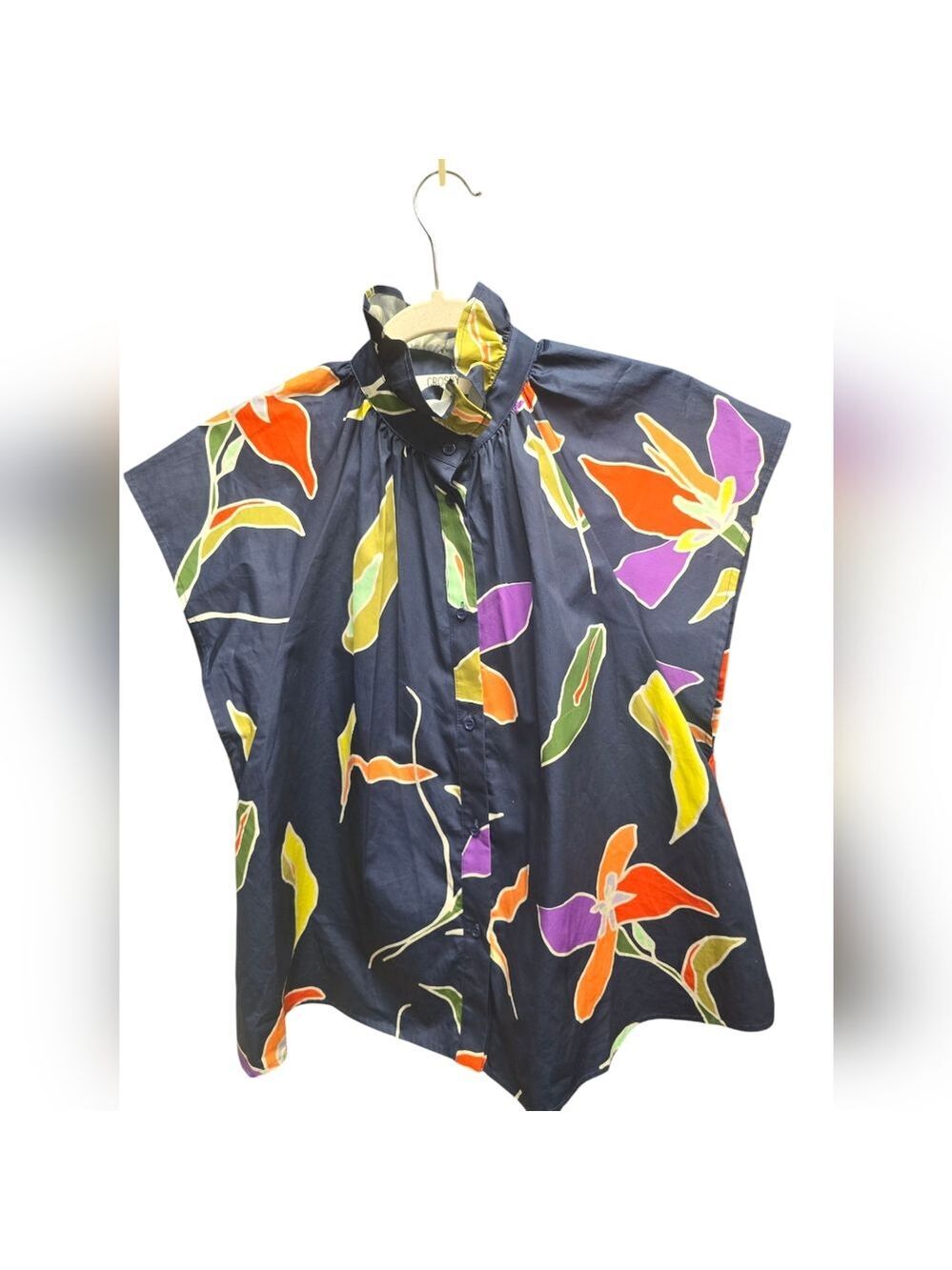 Crosby By Millie Burch Navy Floral Billie Blouse Sz.XS
